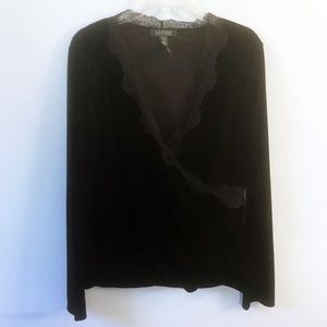 Ralph Lauren Long Sleeve Velvet Lace Top—XL